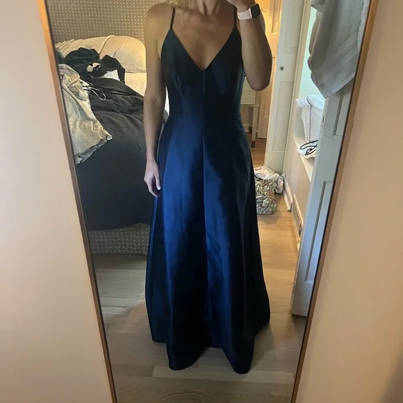 slim fit dress slacks Alfred Sung Strapless Satin Gown – MOTHER OF main image 0